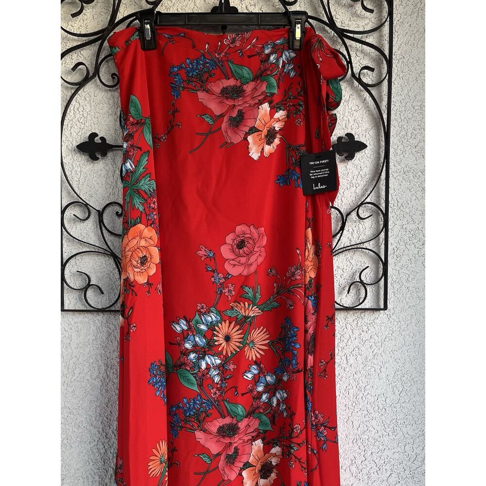 Lulus Bloom With A View Of Red Maxi Wrap Skirt - XL - Multicolored - Picture 3 of 9